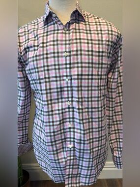 Jack Stone by Thomas Dean Men’ Plaid Button-Up Down in Pink and Brown - Large